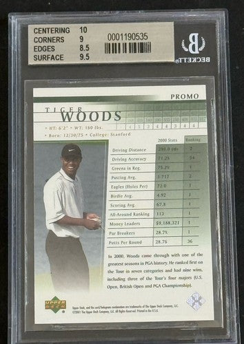 Tiger Woods 2001 Upper Deck Golf Rookie Card Promo Rare BGS 9 Mint 10 Centered