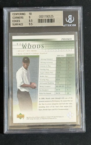 Tiger Woods 2001 Upper Deck Golf Rookie Card Promo Rare BGS 9 Mint 10 Centered