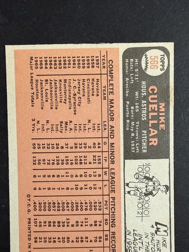 1966 Topps Set-Break #566 Mike Cuellar EX Sharp High #