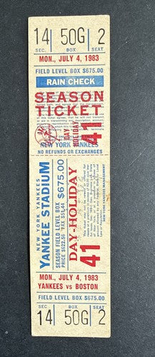 July 4 1983 Dave Righetti No Hitter Full Ticket Ny Yankees Vs Red Sox Rare