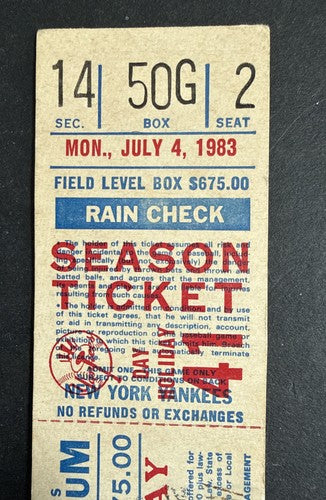 July 4 1983 Dave Righetti No Hitter Full Ticket Ny Yankees Vs Red Sox Rare