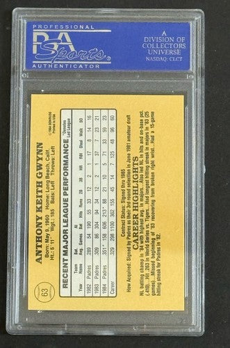 1985  Donruss # 83 TONY GWYNN PADRES HOF PSA 9 Mint HOF