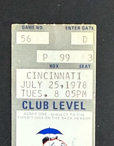 Pete Rose Breaks NL  Hit Record 38 IN A Row TICKET STUB Reds Vs Mets 7/25/ 1978