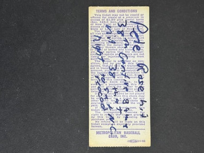 Pete Rose Breaks NL  Hit Record 38 IN A Row TICKET STUB Reds Vs Mets 7/25/ 1978