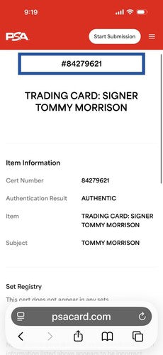 1991 Ringlords Tommy Morrison Rocky Signed The Duke Auto Psa Coa Mint Rc /150