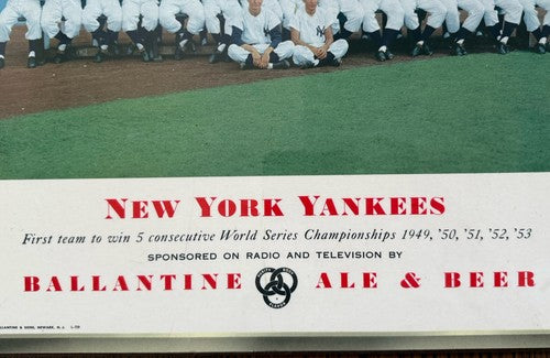 Original 1953 New York Yankees Team - Ballantine Beer Team Photo Mickey Mantle