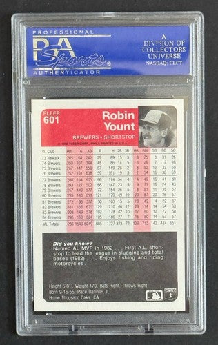 1985 FLEER #601 ROBIN YOUNT PSA 9 Mint Brewers HOF Baseball Card