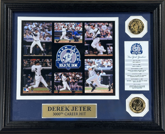 Derek Jeter 3000th Hit HM Commemorative Framed Photo w Coin + Plaque NY Yankees