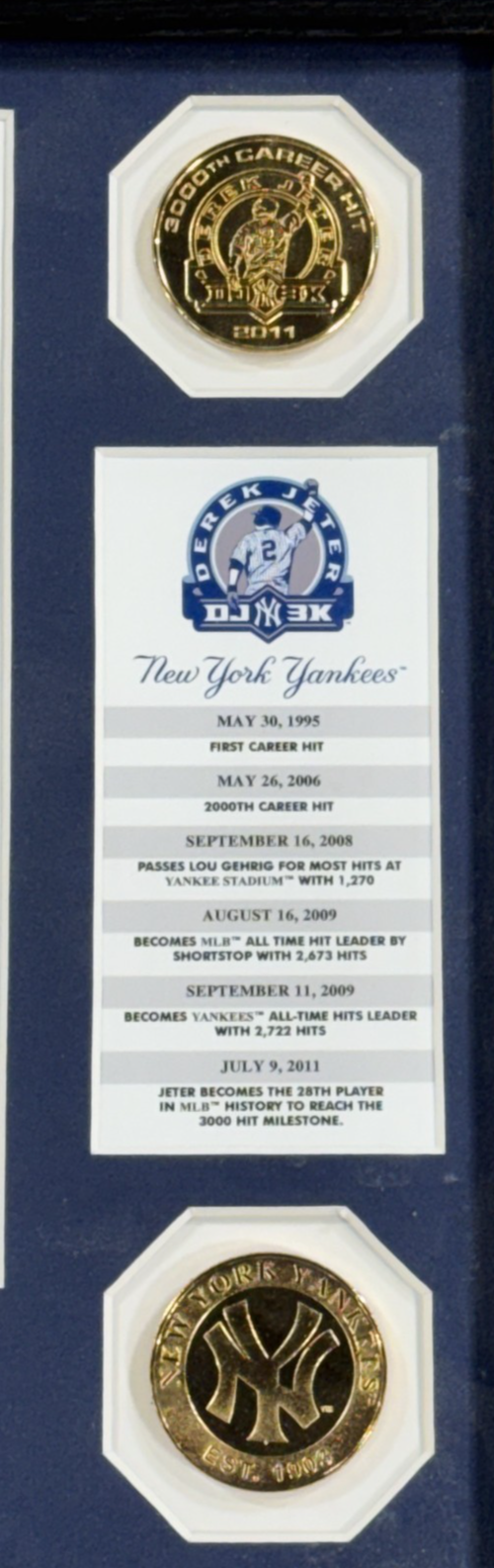 Derek Jeter 3000th Hit HM Commemorative Framed Photo w Coin + Plaque NY Yankees