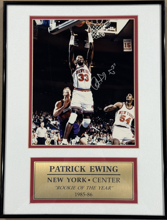 Patrick Ewing Signed 8x10 Framed Photo ROY Plaque Auto CBM COA NY Knicks HOF