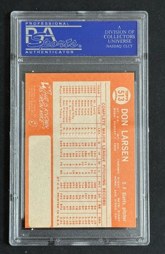 1964 TOPPS #513 DON LARSEN PSA 8 Mint Razor Sharp