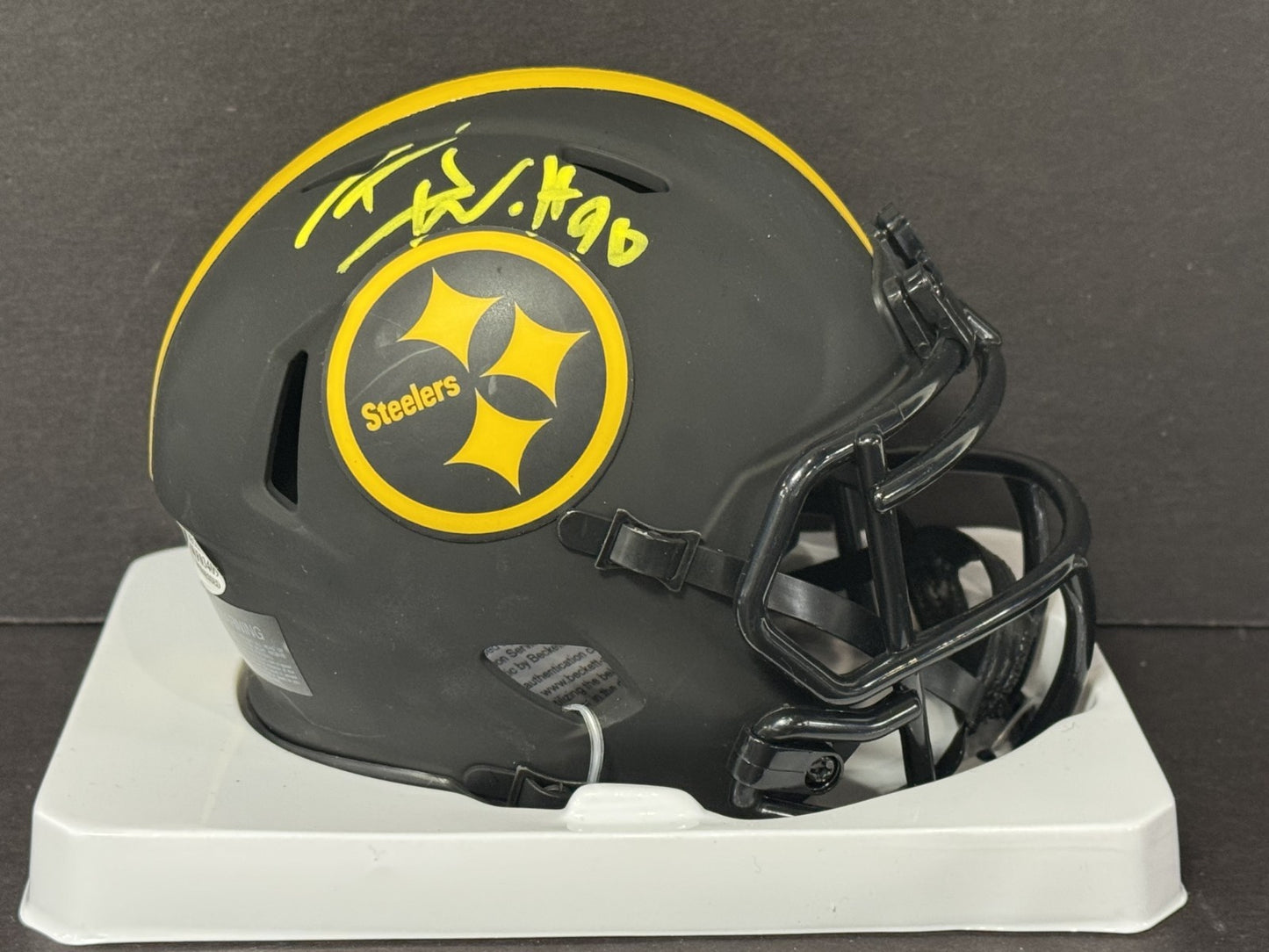 TJ Watt Signed Eclipse Alt Mini Helmet Auto BAS COA Pittsburgh Steelers DPOY