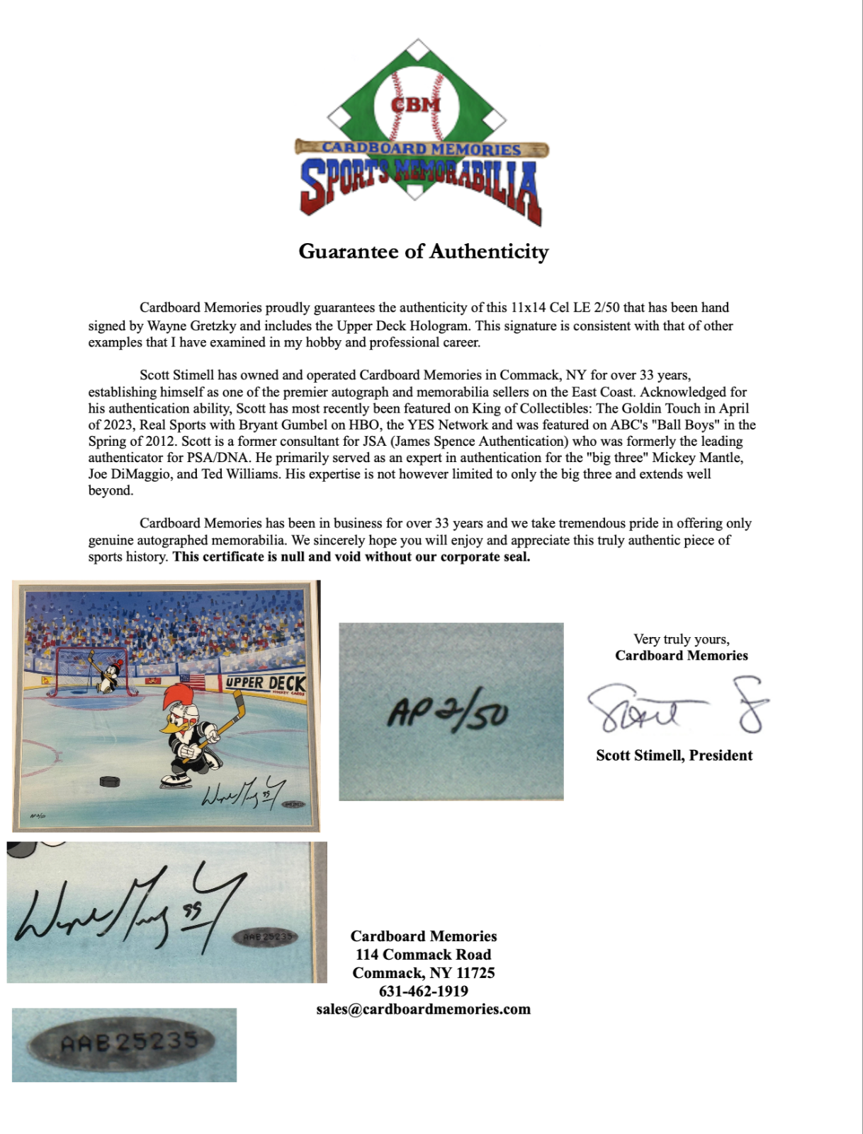 Wayne Gretzky Signed Woody Woodpecker Cel LE 02/50 Auto UDA COA Oilers HOF