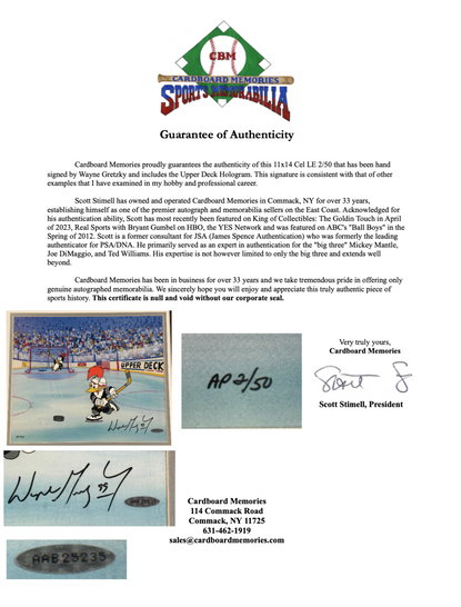 Wayne Gretzky Signed Woody Woodpecker Cel LE 02/50 Auto UDA COA Oilers HOF