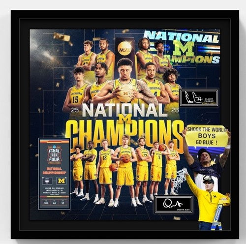 NCAA 2026 Team  Champions Michigan 3D Team Photo Framed 22x22 Elliot  Cadeau MVP