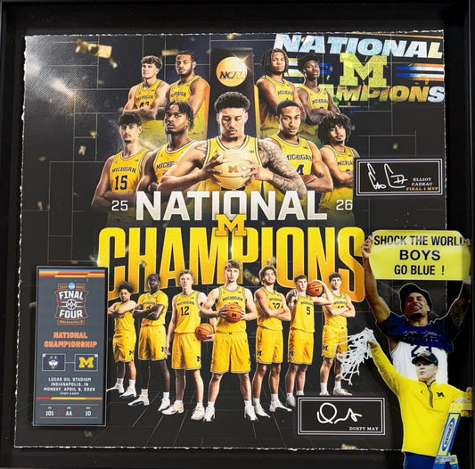 NCAA 2026 Team  Champions Michigan 3D Team Photo Framed 22x22 Elliot  Cadeau MVP