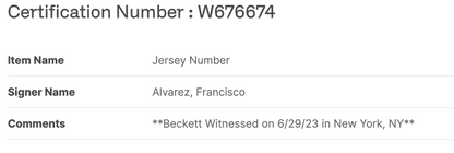 Francisco Alvarez Signed Official Blue Nike Jersey Auto BAS COA New York Mets