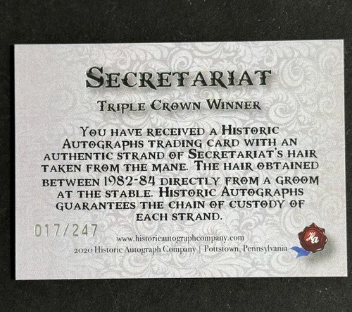 Secretariat SP 2020 Historical Dna Hair Strand 1973 Belmont Triple Crown /247