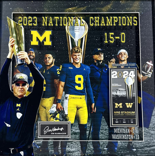 2023 National Champions Michigan CFP 3D Photo Framed 22x22 Jim Harbaugh McCarthy