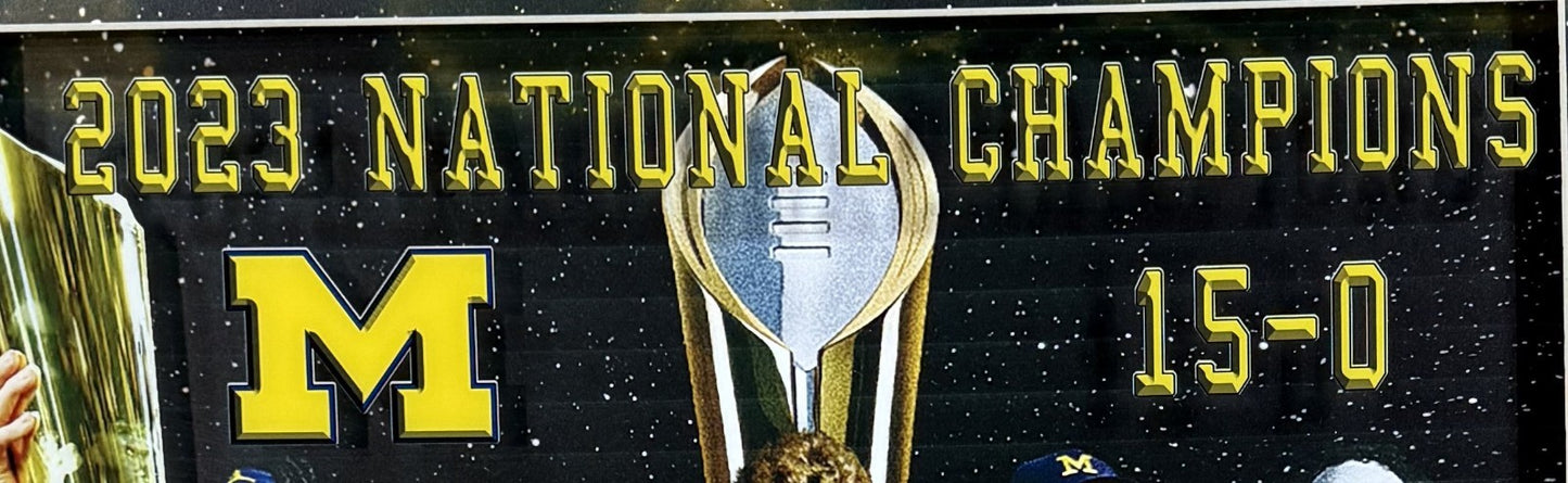 2023 National Champions Michigan CFP 3D Photo Framed 22x22 Jim Harbaugh McCarthy