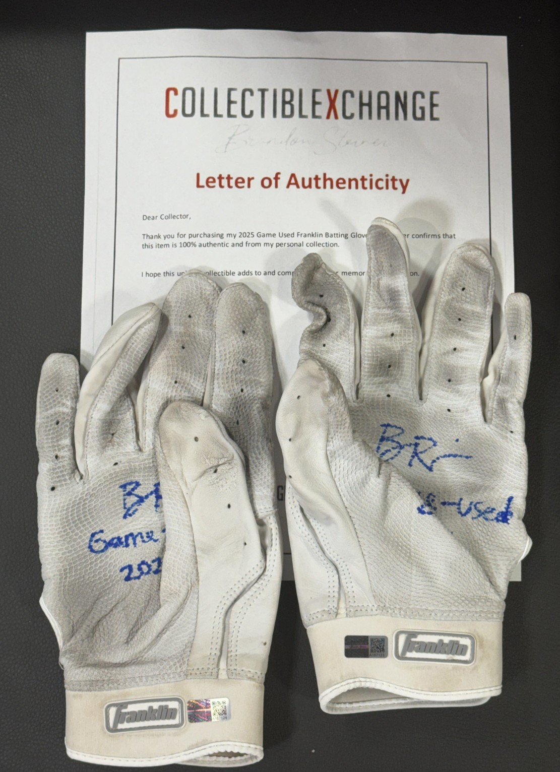 Ben Rice Yankees Signed Game Used Franklin Batting Gloves 2025 Auto Steiner COA