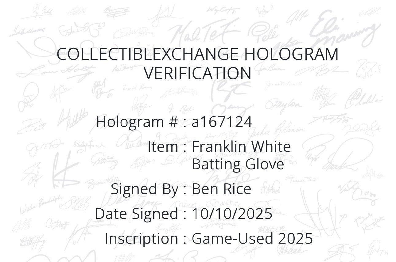 Ben Rice Yankees Signed Game Used Franklin Batting Gloves 2025 Auto Steiner COA