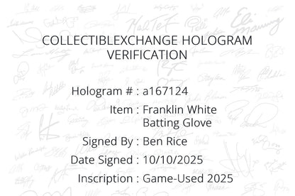 Ben Rice Yankees Signed Game Used Franklin Batting Gloves 2025 Auto Steiner COA