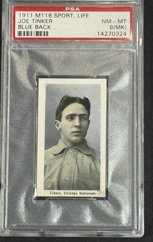 Joe Tinker Blue Back 1911 M116 Sporting Life Tobacco PSA 8 Nm Mint (MK) Rare HOF