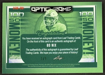 2023 Leaf Bo Nix Optichrome 1/1 RC Auto Mint #OSM-BN1 Oregon Denver Broncos QB