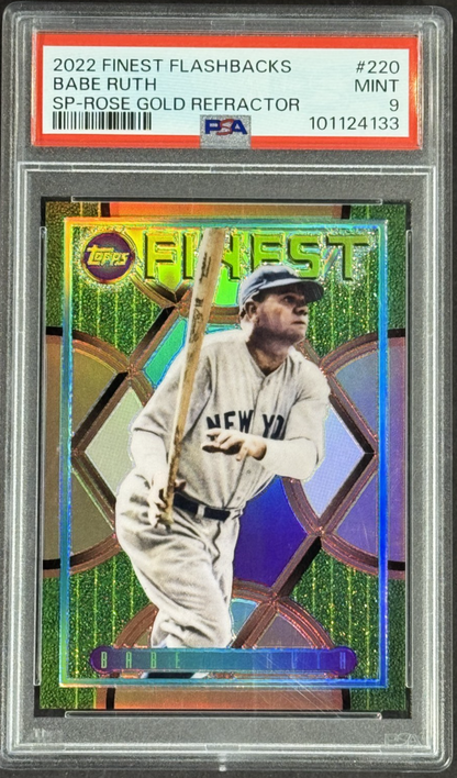 2022 Finest Flashbacks Babe Ruth SP Rose Gold Refractor #220 /15 PSA 9 Yankees