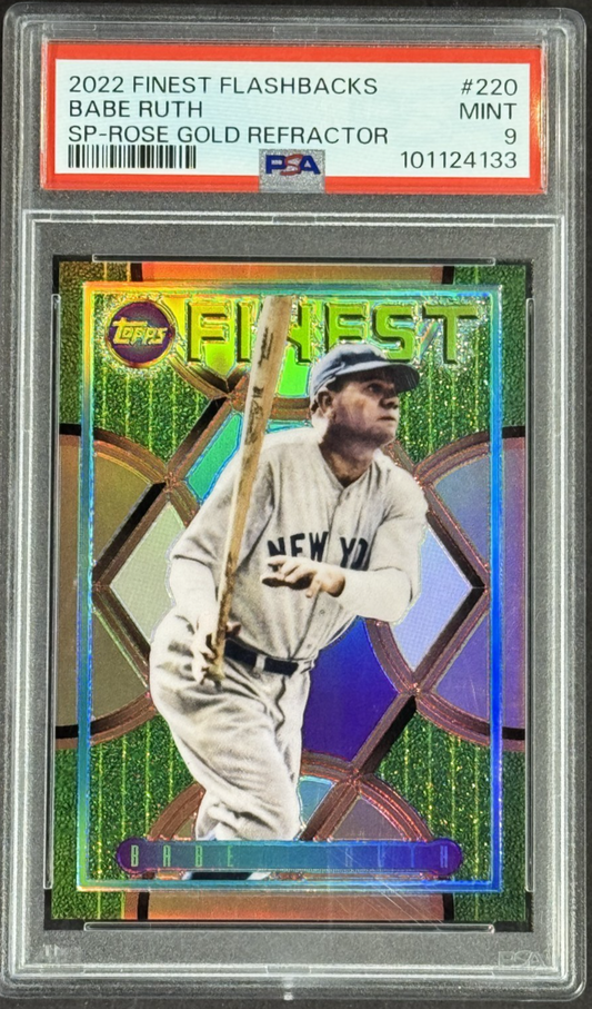 2022 Finest Flashbacks Babe Ruth SP Rose Gold Refractor #220 /15 PSA 9 Yankees
