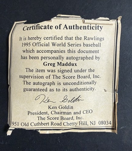 Greg Maddux Signed Official 1995 World Series Baseball Goldin Coa Braves HOF