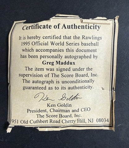Greg Maddux Signed Official 1995 World Series Baseball Goldin Coa Braves HOF