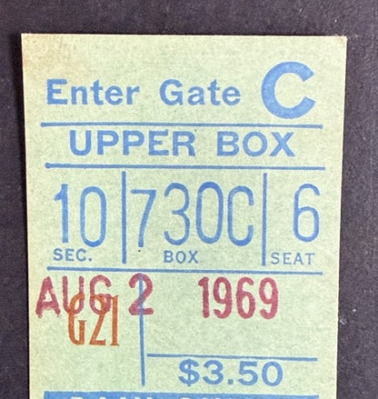 August 2 1969 Ticket Stub Tom Seaver 1st Pinch Runner & Only Mets win 1-0 Nm