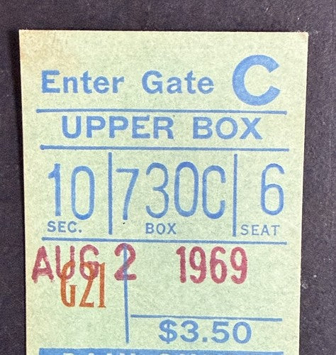 August 2 1969 Ticket Stub Tom Seaver 1st Pinch Runner & Only Mets win 1-0 Nm