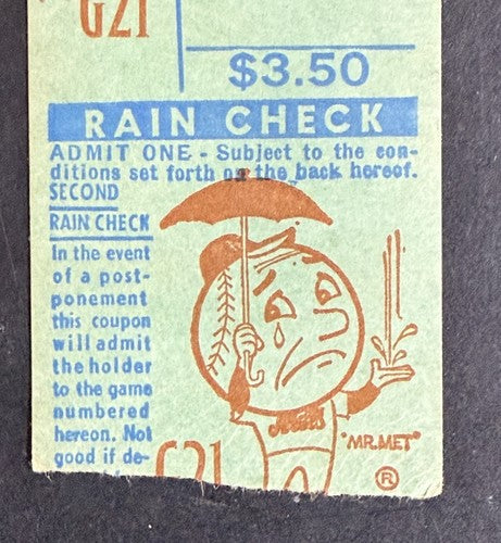 August 2 1969 Ticket Stub Tom Seaver 1st Pinch Runner & Only Mets win 1-0 Nm