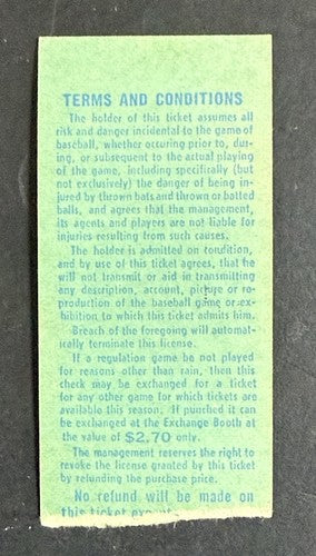 August 2 1969 Ticket Stub Tom Seaver 1st Pinch Runner & Only Mets win 1-0 Nm