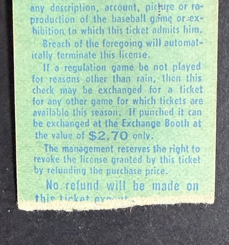 August 2 1969 Ticket Stub Tom Seaver 1st Pinch Runner & Only Mets win 1-0 Nm