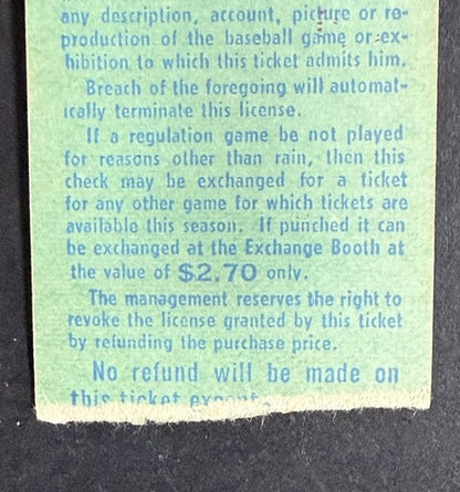 August 2 1969 Ticket Stub Tom Seaver 1st Pinch Runner & Only Mets win 1-0 Nm