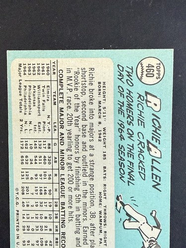 1965 TOPPS #460 RICHIE ALLEN PHILLIES WOW Razor Sharp READ Indent Line Nm