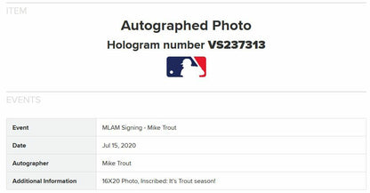 Mike Trout 16x20 Signed Its Trout Season auto Framed MLB Holo COA Citi Field MVP
