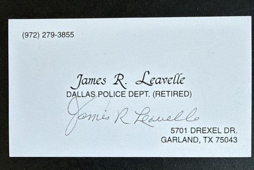 James Leavelle Signed Dallas Police Dept Business Card Auto Oswald / Kennedy Psa