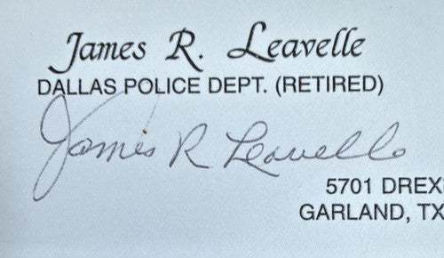 James Leavelle Signed Dallas Police Dept Business Card Auto Oswald / Kennedy Psa