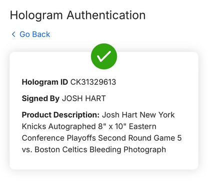 Josh Hart Signed 8x10 Framed Bleeding Playoff Photo NY Knicks Auto Fanatics COA