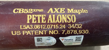 Pete Alonso Signed Game Used Chandler Axe Bat Mets Polar Bear Auto Fanatics MLB