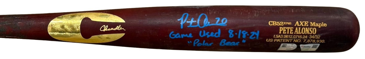 Pete Alonso Signed Game Used Chandler Axe Bat Mets Polar Bear Auto Fanatics MLB