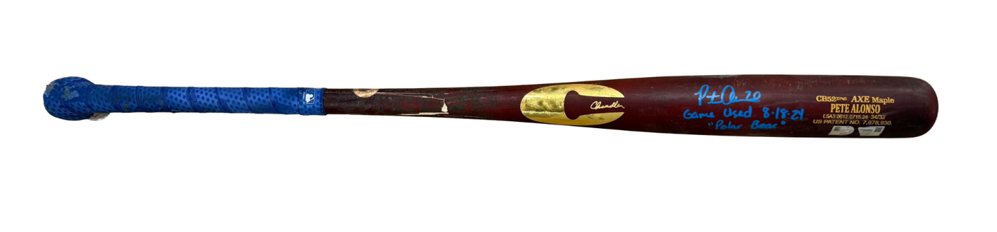 Pete Alonso Signed Game Used Chandler Axe Bat Mets Polar Bear Auto Fanatics MLB