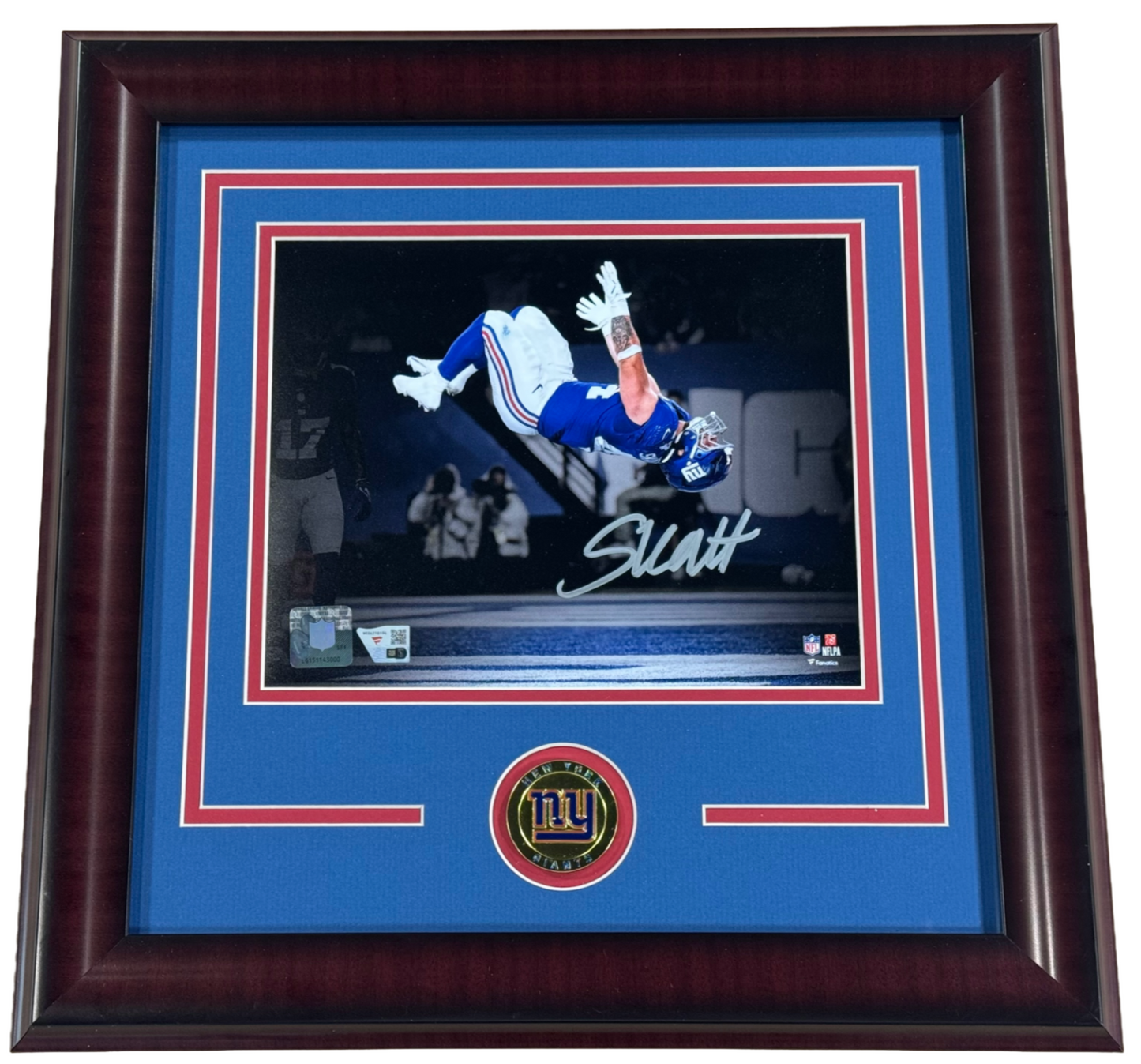 Cam Skattebo Signed 8x10 Framed Photo NY Giants TD Back Flip Auto Fanatics COA