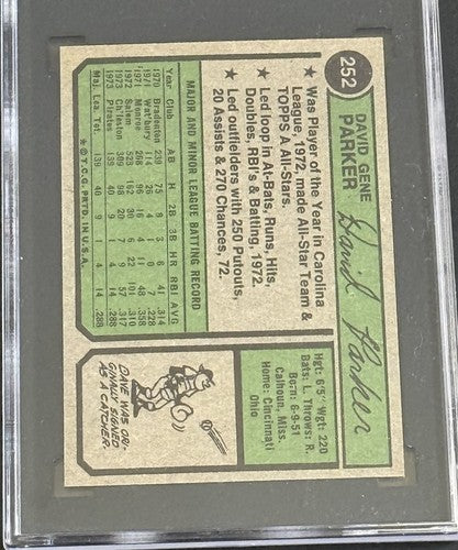 1974 Topps Dave Parker Rookie SGC 7 Nm - Mint Rc Hof Beauty Pittsburgh Pirates