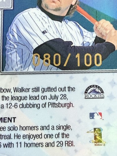 1999 Topps Finest Larry Walker #205 Gold Refractor 080/100 Mint  HOF Rockies